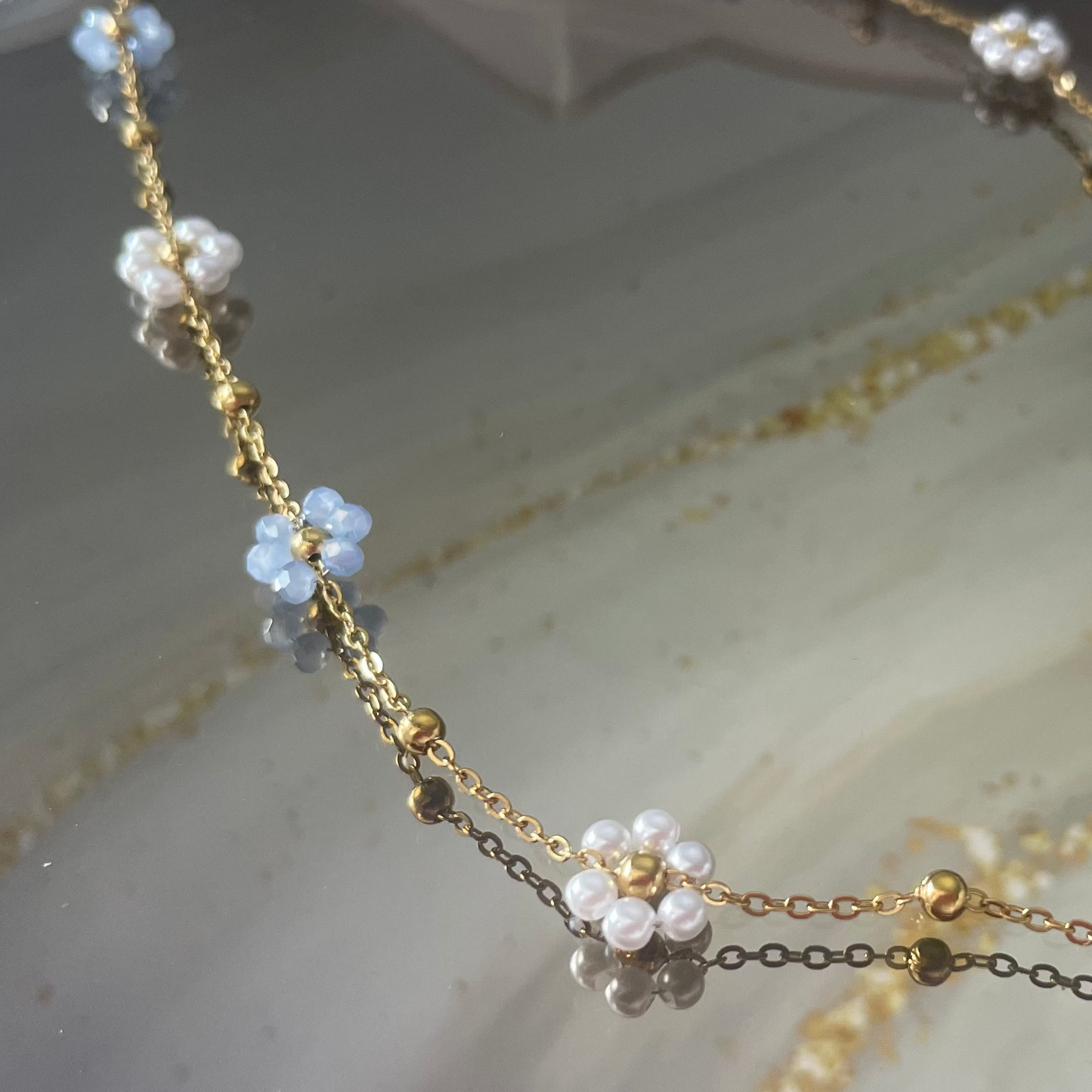 Flower Blue Pearl Necklace