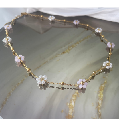 Flower Pink Pearl Necklace