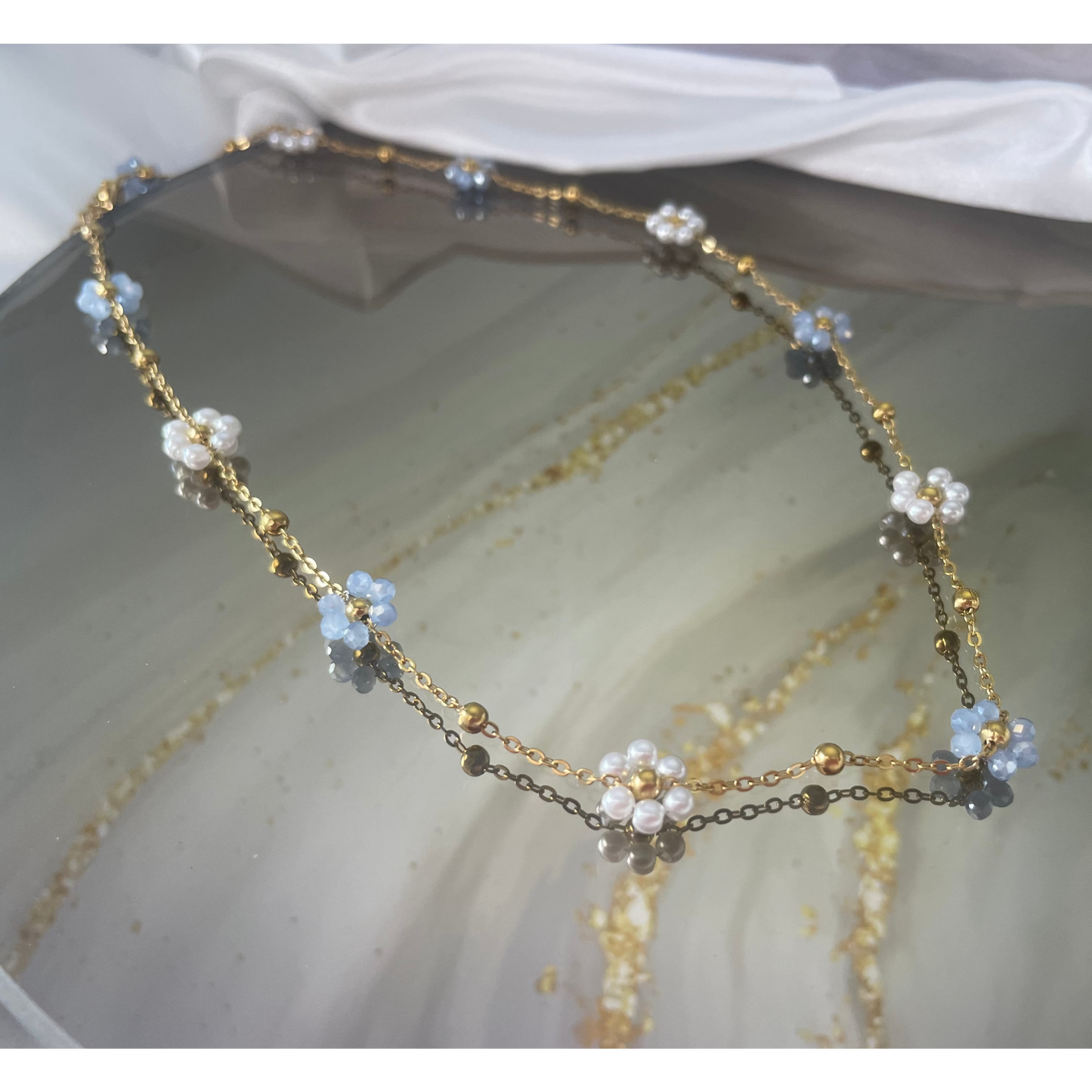 Flower Blue Pearl Necklace