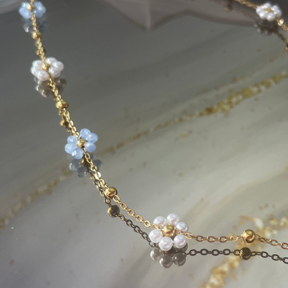 Flower Blue Pearl Necklace